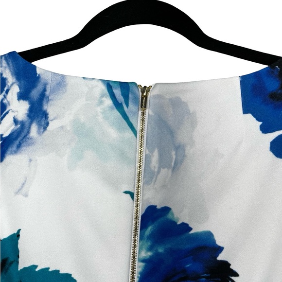 Calvin Klein floral bell-sleeve sheath dress white blue floral pattern - Picture 9 of 12